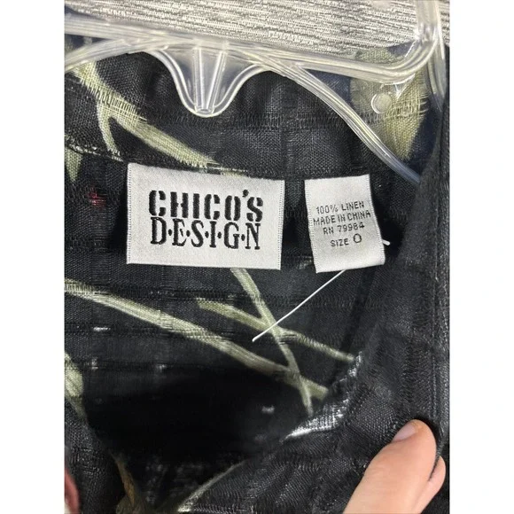 Vtg Chicos Design Women's Black Linen Top Fall Leaves Blouse Size 0 - Picture 2 of 7